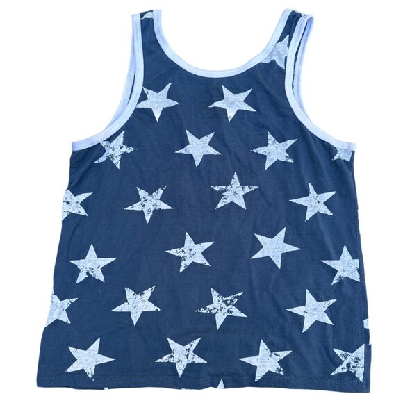 Fifth & Sun Navy Blue Star Print Tank Top With Striped Pocket Small Polyester Ra - Picture 2 of 6
